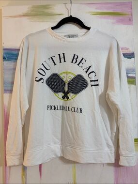 Green Envelope White Crewneck with Navy Pickleball Graphic and Lime Accent